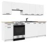 A white kitchen cabinet unit with a silver oven and a black sink and faucet. Podgląd zdjęcia produktu