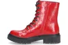 A side view of a red patent leather boot with black laces and a black sole. Produktbild-Vorschau