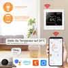 A collage of images showing a smart thermostat, a smartphone app interface, and voice assistant devices, with text overlays highlighting features. Anteprima dell’immagine prodotto