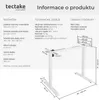 This is a product information collage for a standing desk frame, featuring text, diagrams, and an image of the product. It includes technical specifications, dimensions, and package contents. The product itself is a white electric standing desk frame. Náhled obrázku produktu