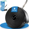 A bicycle inner tube is coiled and presented on a blue circular mat, with its packaging visible in the background. Produktbild-Vorschau