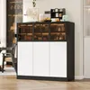 A modern sideboard cabinet with glass doors and LED lighting, displayed in a home setting. Produktbild-Vorschau
