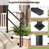 A black metal handrail is shown installed on outdoor stairs, with close-up insets highlighting its features. Voir les images du produit