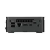 The back panel of a small, black computer (mini PC) is shown against a white background. The panel features various ports including USB, Ethernet, HDMI, and DisplayPort, along with ventilation slots. Produktbild-Vorschau