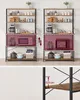 Two identical kitchen shelves are shown side-by-side, with one shelf having a microwave and the other having a toaster oven. Both shelves have a dimensional measurement overlay on the right side of the image. Produktbild-Vorschau