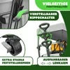 Close-up views and marketing graphics highlighting features of a foldable wagon. Produktbild-Vorschau