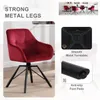 A collage of images showcasing a red velvet dining chair with black metal legs, highlighting its features. Produktbild-Vorschau