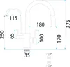 A technical drawing of a kitchen faucet with dimensions indicated. Produktbild-Vorschau