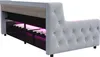 A modern bed frame with a tufted headboard and built-in LED lighting. Voir les images du produit