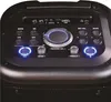 Close-up view of the control panel of a black trolley speaker. Voir les images du produit