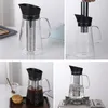 A collage of four images showing a cold brew coffee maker in different stages of use and preparation. Náhled obrázku produktu