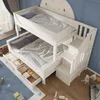 A child's bedroom with a white bunk bed with drawers and stairs. Produktbild-Vorschau