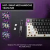 A disassembled mechanical keyboard with switches and a switch puller, along with close-up images of different switch colors. Produktbild-Vorschau