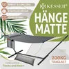 A hammock with a stand, pillows, and a storage bag, presented with marketing text and graphics. Produktbild-Vorschau