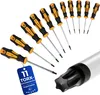 A set of 11 Torx screwdrivers arranged diagonally on a white background, with a close-up of a Torx bit tip in the foreground. Anteprima dell’immagine prodotto