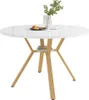 Runder Weiss Esstisch 100x100x75 cm Marmor Optik Gold X Produktbild-Vorschau 5