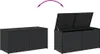 A black poly rattan storage box shown in two states: closed and open. Náhled obrázku produktu