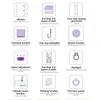 A grid of icons and text describing features of a sewing machine. Produktbild-Vorschau