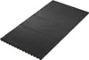 A rectangular black acoustic panel with small perforations arranged in rows, lying on a white background. The panel has a textured surface and a row of brown interlocking tabs along one short edge. Produktbild-Vorschau