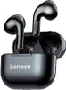 A pair of black Lenovo wireless earbuds in their charging case. Produktbild-Vorschau