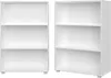 Two white bookshelves with three shelves each, shown from the front. Produktbild-Vorschau