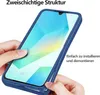 Hands holding a blue phone case with a phone inside, showcasing its structure. Produktbild-Vorschau