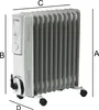 A white oil-filled radiator with dimensions labeled A, B, C, and D. Podgląd zdjęcia produktu