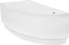 A white corner bathtub with a curved front panel, shown from a side-angle. Podgląd zdjęcia produktu
