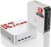 Two white mini PCs are shown, one in the foreground and one in the background. The foreground PC has red lettering on its top surface. The background PC has a red and white "3 Jahre Garantie" sticker on its side. Produktbild-Vorschau