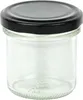 A clear studio shot of an empty glass jar with a black lid. Náhled obrázku produktu