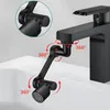 A black faucet extender is shown attached to a faucet over a sink, with arrows indicating 360-degree rotation. Náhľad obrázku produktu