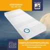 A mattress is shown against a night sky with a moon, with marketing text and icons. Produktbild-Vorschau