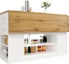 A kitchen island with storage shelves and a fold-out table. Náhled obrázku produktu