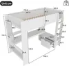 A diagram of a white loft bed with a desk and shelves, showing various dimensions. Náhled obrázku produktu