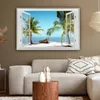 Leinwand Bilder 120x80 cm - Fensterblick - Palme - Boot - Produktbild-Vorschau 5