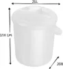 A white plastic bin with a lid, showing dimensions. Produktbild-Vorschau