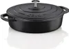 A black cast iron pot with a lid and handles, shown from a slightly elevated side angle on a white background. Náhled obrázku produktu