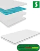 A layered mattress topper is shown from two angles with a logo and text overlay. Produktbild-Vorschau