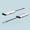 Two silver Satechi USB-C multi-port adapters are shown against a light blue background. Produktbild-Vorschau