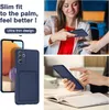 Collage showing a woman using a phone case with a card slot, and a close-up of the phone case. Produktbild-Vorschau