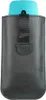A black leather phone case with a blue object partially visible at the top. Náhľad obrázku produktu
