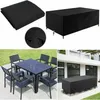 A collage of images showing a black furniture cover, a close-up of water droplets on the cover, a table and chairs set, and the furniture cover placed over a table and chairs. Produktbild-Vorschau