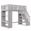 A gray loft bed with shelves and stairs, shown against a white background. Náhled obrázku produktu