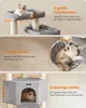 Collage of images showing different features of a cat tree, with text descriptions and dimensions. Produktbild-Vorschau