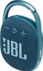 A blue JBL CLIP 4 Bluetooth speaker with a carabiner clip. Voir les images du produit