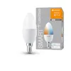 A product shot of a smart LED light bulb and its packaging. Produktbild-Vorschau