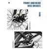 Close-up images of the front and rear disc brakes of a bicycle. Produktbild-Vorschau