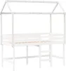 A white wooden house-shaped loft bed frame with a ladder, shown against a white background. Náhľad obrázku produktu