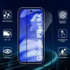 A marketing image showing a screen protector for a Google Pixel 9A, with feature callouts. Produktbild-Vorschau