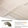 A close-up of folded fabric with text overlays describing its features. Produktbild-Vorschau